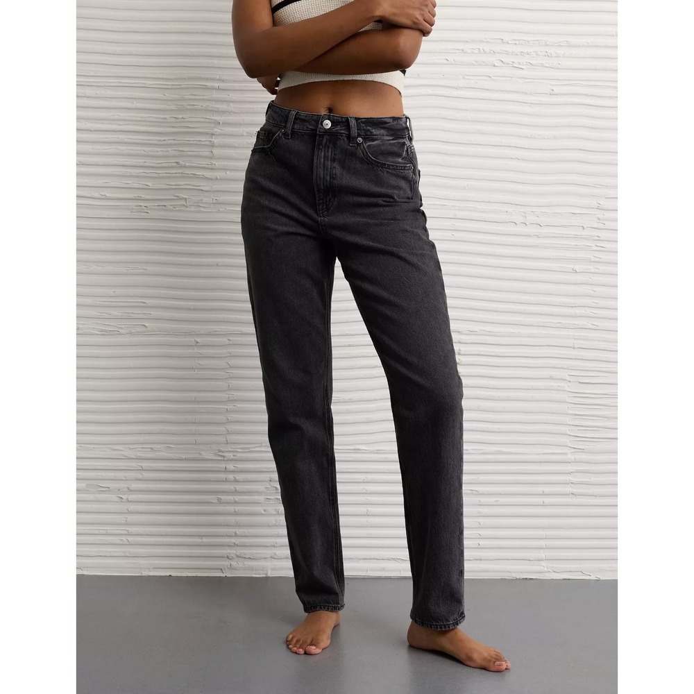 American Eagle 2 Mom Jeans Women's High Waisted Charcoal Tapered Stretch